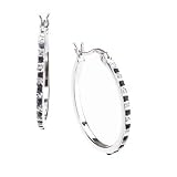 Select Diamonds and Gems Platinum Over Sterling Silver Diamond & Sapphire Accent Round Hoop Earrings