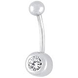 14K White Gold .27 ct tw Wide Bezel-Set Genuine Diamond Belly Ring