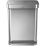 simplehuman Liner Rim Rectangular Step Trash Can with Liner Pocket, Stainless Steel, 55 Liter / 14.5 Gallon