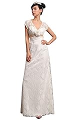 V-neck Belted Lace Floor Length Mermaid Empire   Waistline Cap Sleeves  Dress