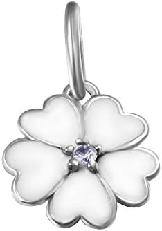925 Sterling Silver Primrose Flower Pendant Charm with White Enamel