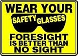 WEAR YOUR SAFETY GLASSES FORESIGHT IS BETTER THAN NO SIGHT (W/GRAPHIC) 10" x 14" Dura Fiberglass Sign