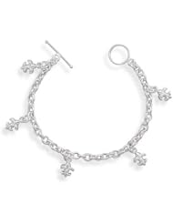 Sterling Silver 5.25 Inch Fleur de Lis Charm Bracelet