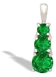 14K White Gold Genuine Round Emerald 3-Stone Pendant