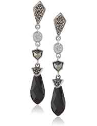 Judith Jack "Flamenco" Sterling Silver, Marcasite and Onyx Linear Drop Earrings
