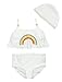 stylesilove Little Girls White Rainbow Scalloped Edging Bikini Swimsuit and Hat 3 pcs Set (3T)