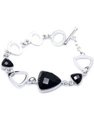 Designer Inspired Black Onyx Checkerboard Cut .925 Sterling Silver Bracelet with Rhodium Plated (7 inch in length plus 1 inch extension)
