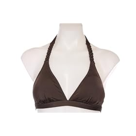 BCBG Max Azria Swimsuit Bikini Braided Halter Top Brown