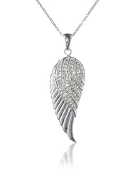 Sterling Silver Diamond Angel Wings Pendant Necklace (1/10 Cttw, I-J Color, I2-I3 Clarity). 18"