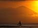 Boat Sailing Past Mt. Agung Across Lombok Strait Gunung Agung, Bali, Indonesia Photographic Poster Print by John Borthwick, 24x18