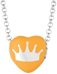 Sterling Silver 10mm Orange enamel Sweethearts CROWN Heart Pendant