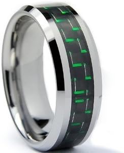 Green & Black Carbon Fiber Tungsten Carbide Men's /Women's Unisex Wedding Ring Band Size 7 - 8mm