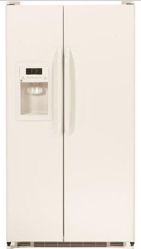 GE GSH22JGCCC 21.9 cu. ft. Side by Side Refrigerator with Spill Proof Glass Shelves, Gallon Door Bins, Adjustable Humidity Drawer and External Ice/Water Dispenser: Bisque