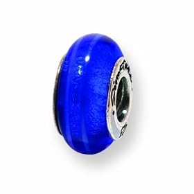 Sterling Silver Reflections Blue Murano Glass Bead Charm - JewelryWeb