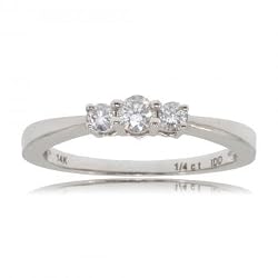 Three Stone Diamond Wedding Anniversary Ring in 14K White Gold