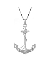 Sterling Silver 3-d Anchor and Rope Necklace Pendant with Box Chain