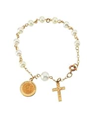 Clevereves 14K Yellow Gold Rosary Bracelet First Holy Communion With Pearls Rosary Bracelet