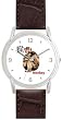 Monkey - Chinese Symbol - WATCHBUDDY&reg; DELUXE SILVER TONE WATCH - Brown Strap - Large Size (Men's or Jumbo Women's Size)