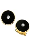 14k Gold Cufflinks - Solid 14k Gold and Onyx Round Cufflinks