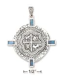 Sterling Silver Pirate Coin With Paua Shell Cross Charm