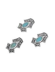 Sterling Silver Marquise Turquoise Vintage Style Marcasite Earring Pendant Set