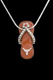 University of Texas Longhorn Flip Flop Pendant Charm College University White with 18 Sterling Silver Chain