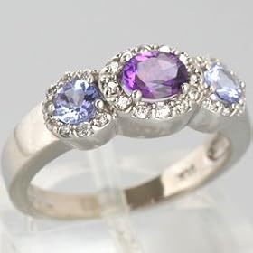 14K White Gold Amethyst, Tanzanite and Diamond Ring - OldCities Estate Jewelry by