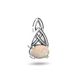 14K White Gold Oval Genuine Opal Celtic Knot Pendant