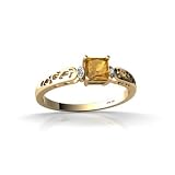 14K Yellow Gold Genuine Square Citrine and Diamond Filligree Ring