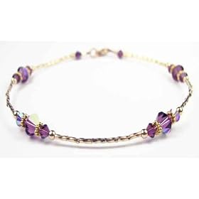 Amethyst - February 14kt Gold Filled Adjustable Birthstone Beaded Anklets. by Amethyst Anklets