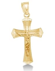 Solid 14K Yellow Gold Jesus Crucifix Cross Pendant Charm (Height = 7/8" , Width = 1/2")