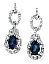 Ann Harrington Jewelry 14k White Gold 1/4 Ct Tw Diamond And 6x4 mm Genuine Blue Sapphire Antique Style Earrings