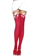 Christmas Opaque Thigh High Nylon Stocking With Marabou Puff, Satin Bow, And Jingle Bells (Red/White-One Size)