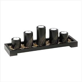 Black Tealight Candleholder Set and Tray with Carved Leaf Accents by Gifts-to-Impress
