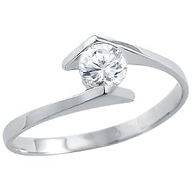 Solid 14k White Gold Ladies Solitaire CZ Cubic Zirconia Engagement Ring Round Cut 0.5 ct: Jewelry