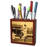 Scenes from the Past Magic Lantern Slides - Vintage Detroit Tigers Making the Catch Black 1 - Tile Pen Holders-5 inch tile pen holder