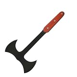 Double Bit Combat Axe, Wood Handle, Black Blade, Leather Sh.