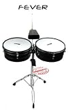 Fever Timbales Set 13 and 14 Inches with Stand Black Shells TB-1314-BK