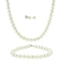 Sterling Silver 5.5-6mm Genuine Freshwater Cultured White Pearl Necklace Bracelet & Stud Earrings Set