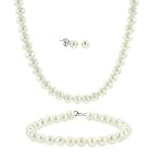 5.5-6mm .925 Sterling Silver Genuine Freshwater Cultured White Pearl Necklace Bracelet Stud Earring Set
