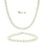 Sterling Silver 5.5-6mm Genuine Freshwater Cultured White Pearl Necklace Bracelet & Stud Earrings Set
