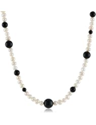 Black Onyx and White Freshwater Cultured Pearl (4.5-5mm) Endless Strand Necklace, 36"