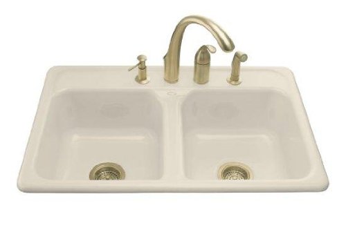 KOHLER K-5817-3-47 Delafield Self-Rimming Kitchen Sink, Almond