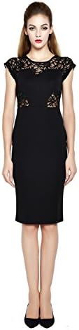 Uoften Women's Ladies Sexy Sleeveless Lace Bodycon Pencil Cocktail Party Dresses (L, Black)