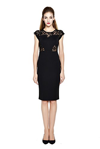 Uoften Women's Ladies Sexy Sleeveless Lace Bodycon Pencil Cocktail Party Dresses (L, Black)