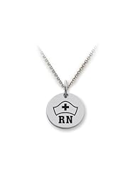 Stellar White (tm) 925 Sterling Silver Disc Charm - RN Hat - 16 To 18 Inch Adjustable Chain Included