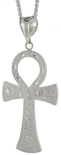 Sterling Silver 3 1/4 (83 mm) Diamond Cut Ankh Cross Pendant