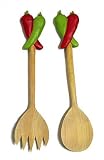 Wooden CHILI PEPPER handle SALAD SERVER Fork Spoon Tong