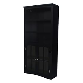 Parker 5 Shelf Glass Door Bookcase - Black