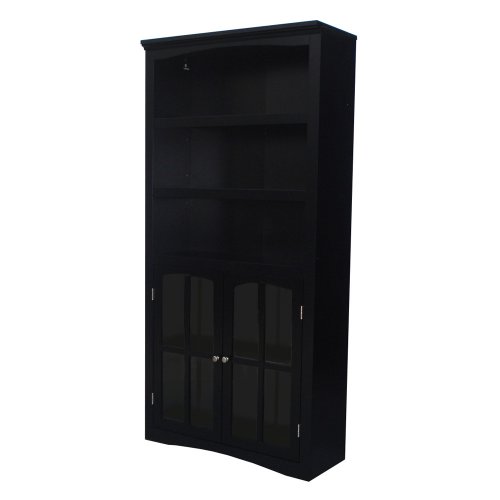 Parker 5 Shelf Glass Door Bookcase - Black